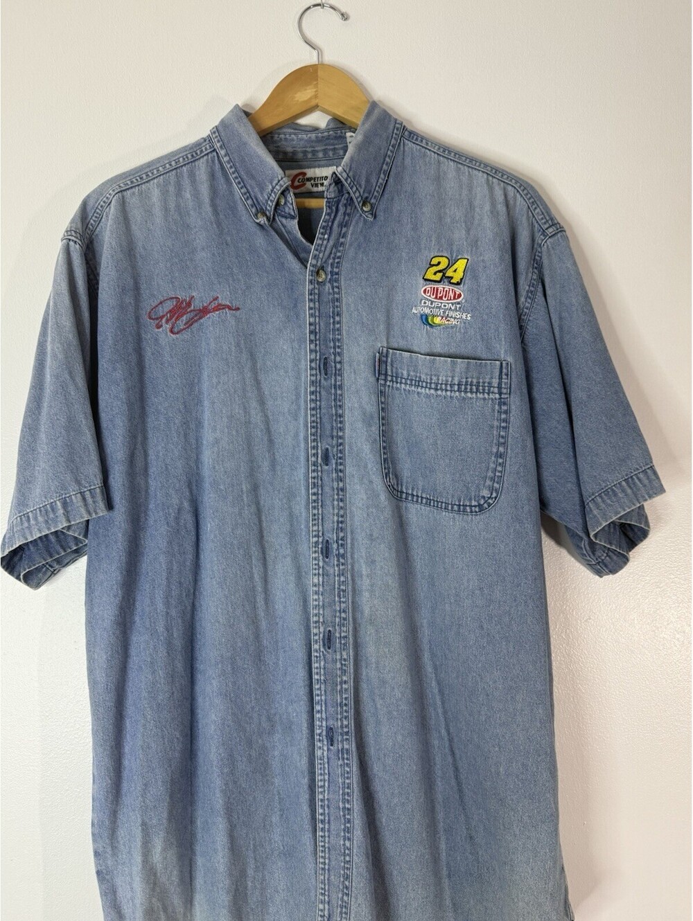 VINTAGE NASCAR JEFF GORDON (24) DENIM MEN'S L LONG SLEEVE SHIRT PRE-OWNED
